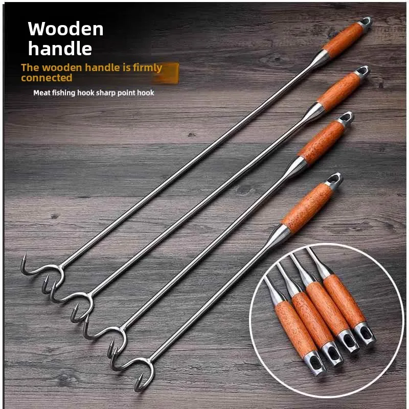

Крюк для мяса из нержавеющей стали с удлиненной ручкой, для тушеного мяса, для жарки, с защитой от ожогов, органайзер для хранения