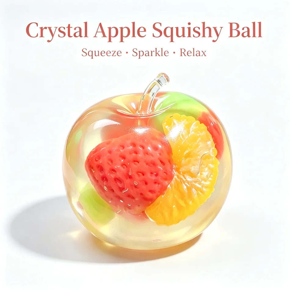 Crystal Apple Squishy Ball Transparent Fruit Inside Cute Soft Pinch Squeeze Slow Rebound Stress Relief Fidget Toy Novelty Gift