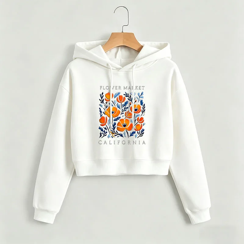 

Vintage Flower Print Autumn Winter Cropped Sweatshirt Crop Top Hoodie Y2k Sweatshirts Gothic Casual Style Clothes