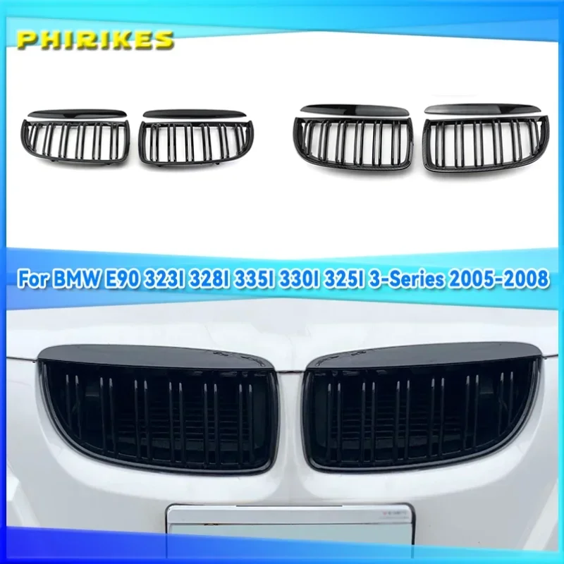 

Front Kidney Grille Hood Grills -Double Line for BMW E90 323I 328I 335I 330I 325I 3-Series 2005-2008 (Gloss Black)