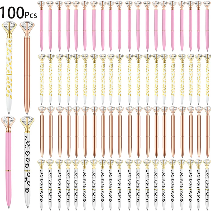 

100Pcs Large Diamond Pen Crystal Head Ballpoint Pens