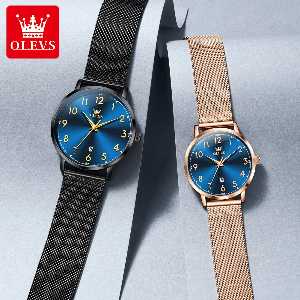 OLEVS Couple Watches 5653cp Simple Fashion Ultrathin Original Quartz Watch for Lover Waterproof Limunous His and Her Watch