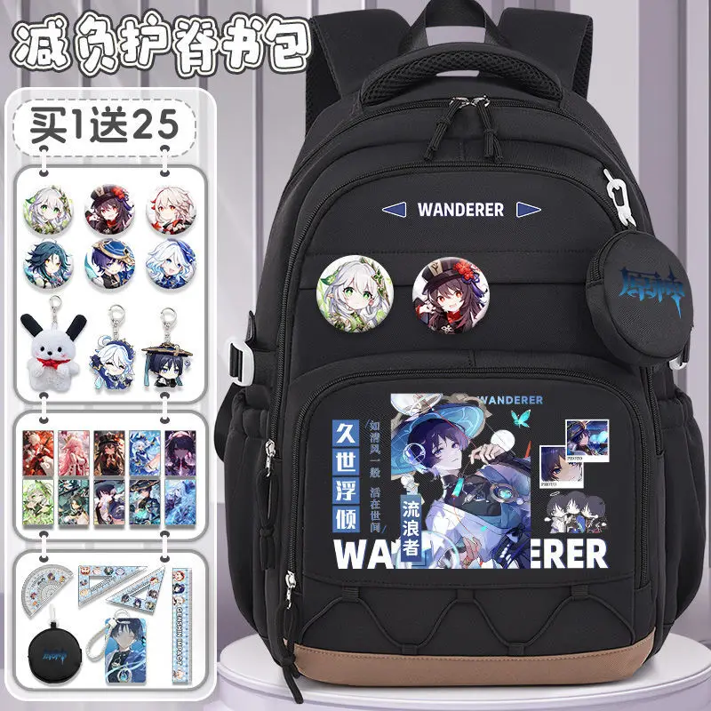 

Genhin Impact Merchandie Xiangling Zhongli Raiden Male Junior High School Student Large Capacity Lightweight Backpack For Ani