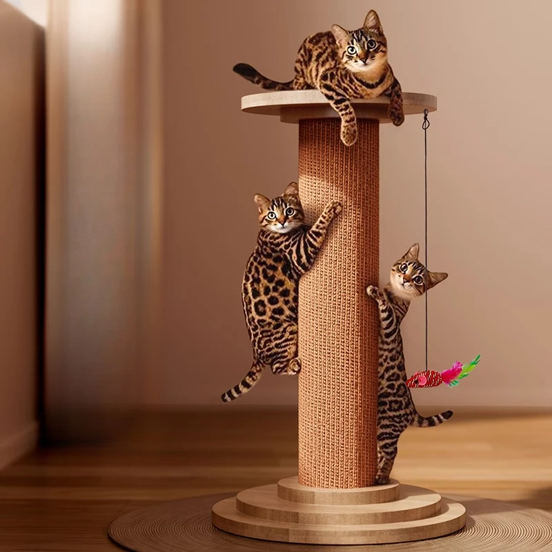 

Solid Wood Vertical Cat Tree Reinforced Base Cat Tower Natural Sisal Scratching Post Fun Pet Playground for Climbing Scratching