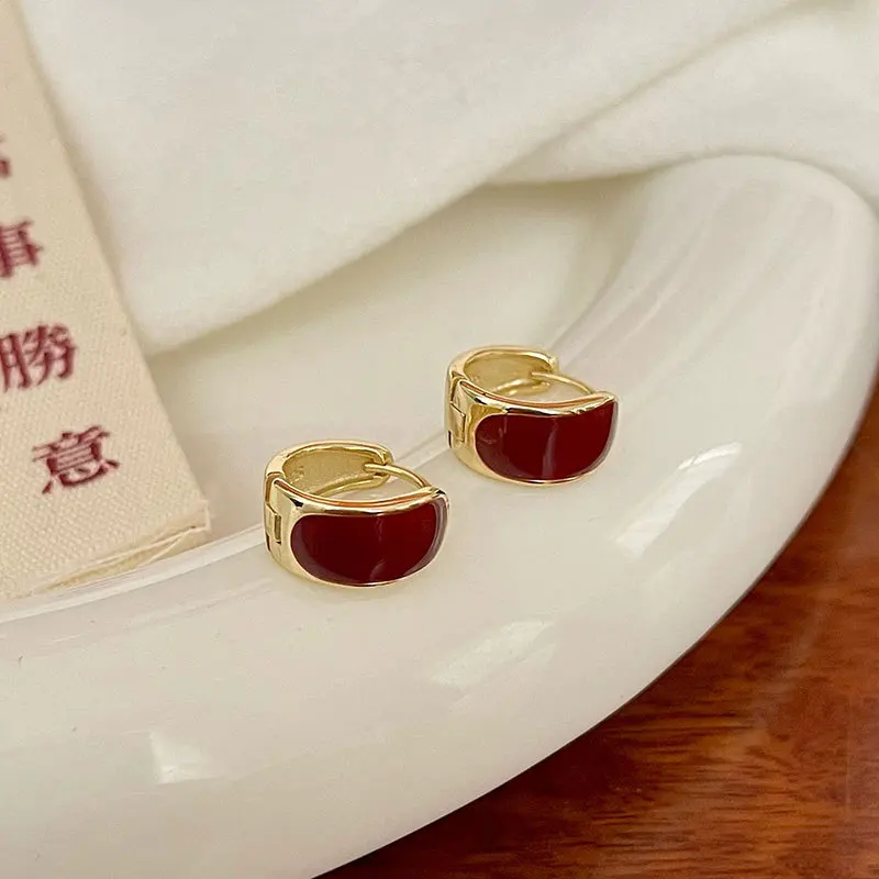 100% 925 Sterling Silver Geometric Earrings for Women Girl Vintage Drop Glaze Round Design Jewelry Party Gift Dropshipping