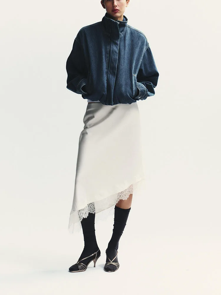 

Осень 2023, женский джинсовый топ с воротником-стойкой в американском стиле ретро, длинный свек, джинсовый топ Jaet Ele Faionable, женский топ