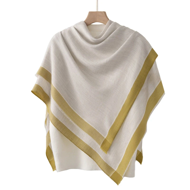 100% Pure Wool Square Scarf Shawl Women Stripe Border Large Kerchief Lightweight Soft Pashmina Wrap Bandana