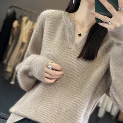 100% Mink Fleece Sweater Women's Round Neck Small V-Neck Top Pullover Autumn And Winter New Korean Luxury Fashion Warm Keeping