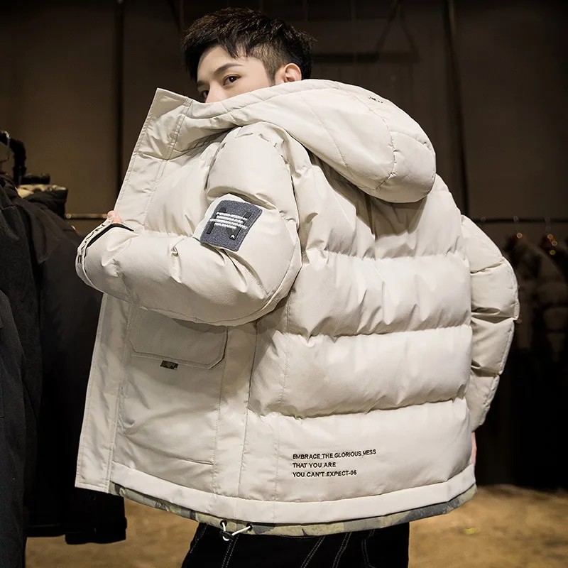 

Korean Sle Men's Thiened Cotton Jaet Warm Outerwear Autumn Winter Retro Versatile Faionable Hooded Coat Long Sve