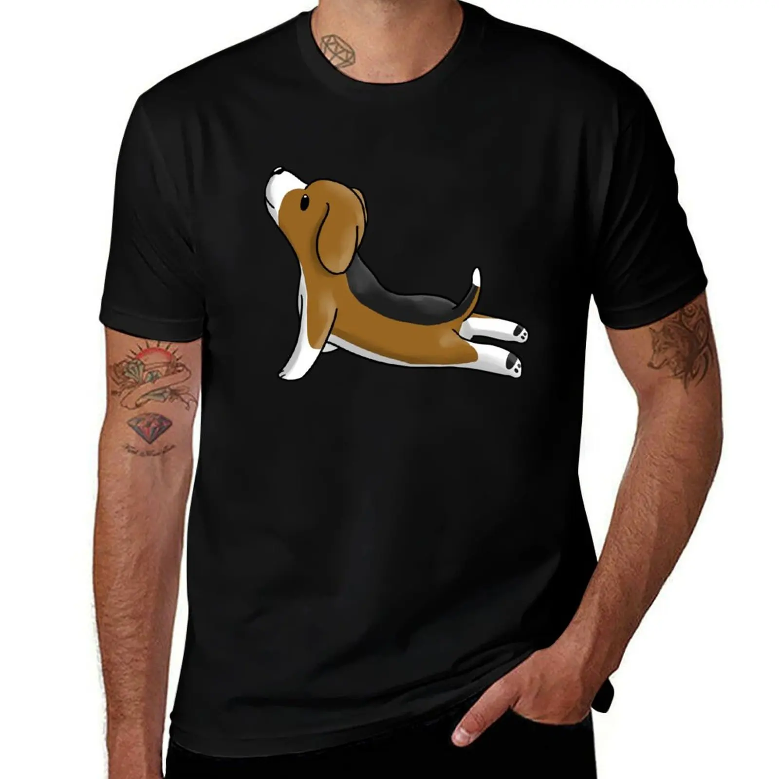 Beagle Yoga Pose T-Shirt Casual Loose Short Sleeve Tee for Men T-Shirt