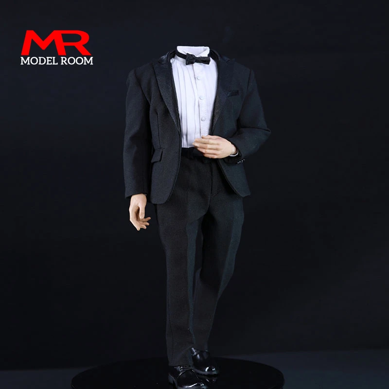 1/6 Scale Male Black Business Suit Gentleman Western-style Clothes Fit 12'' Soldier Narrow Shoulder Action Figure Body Dolls