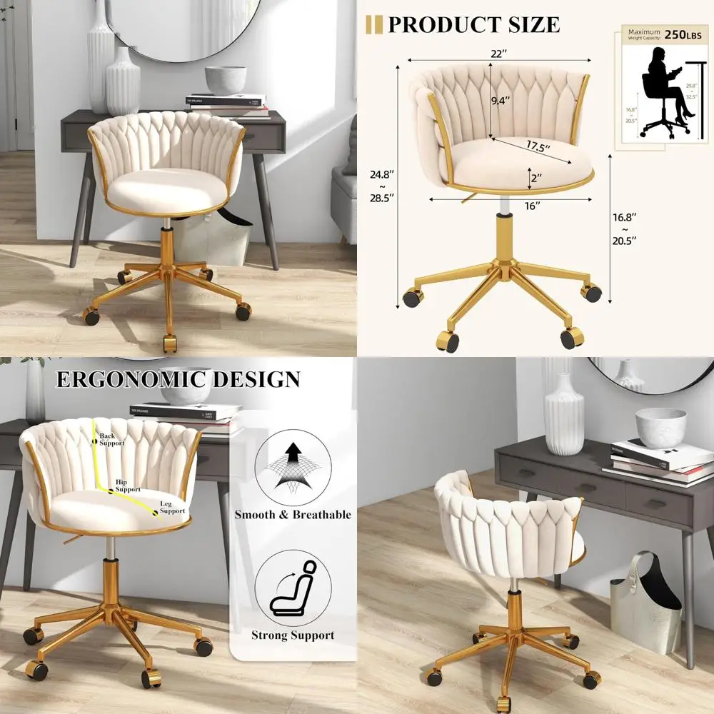 كرسي مكتب دوار مريح مع ارتفاع قابل للتعديل، كرسي بذراعين منزلي مريح يتميز بدعم الظهر المنسوج #1