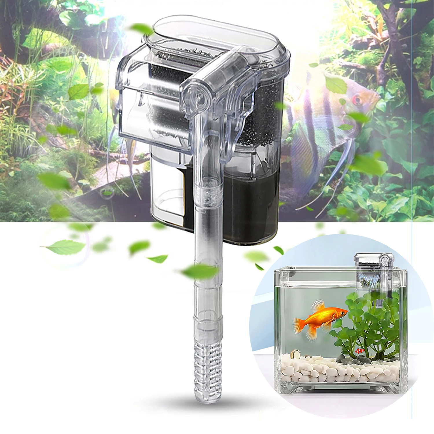 Aquarium Filter Mini Silent USB Waterfall Fish Tank Filter Adjustable Water Volume Wall Mounted USB Fish Tank Filtration Device