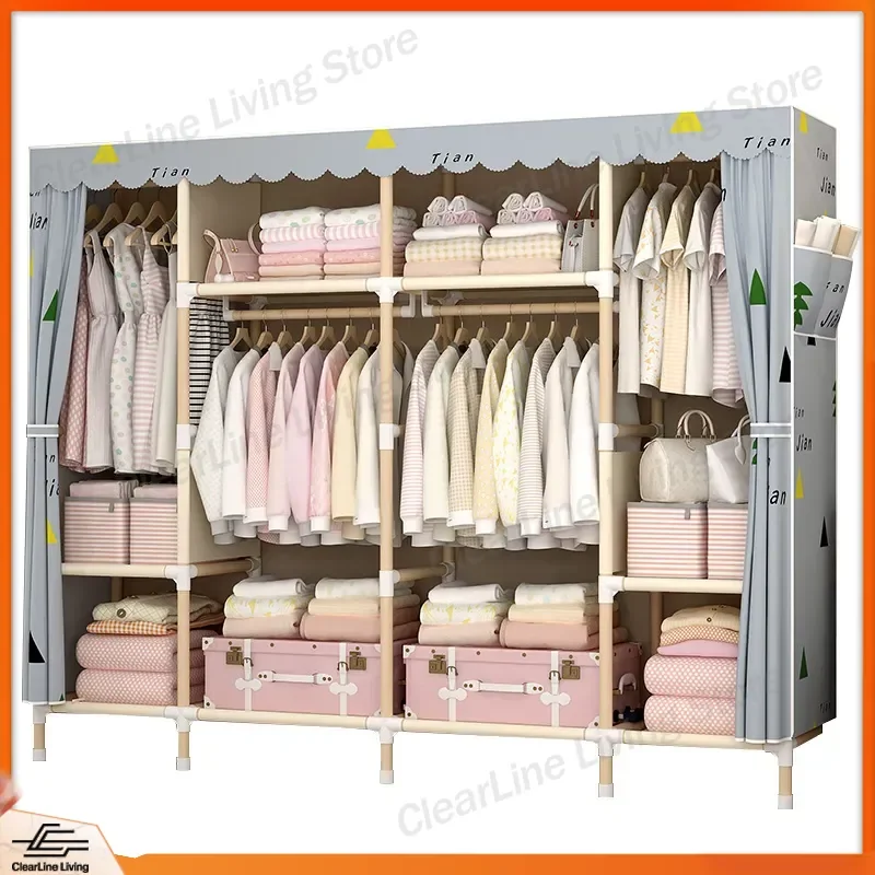 Simple Modern Solid Wood Wardrobe for Bedroom Household Rental Room Strong Durable Easy Assembly Commoner Cabinet Storage