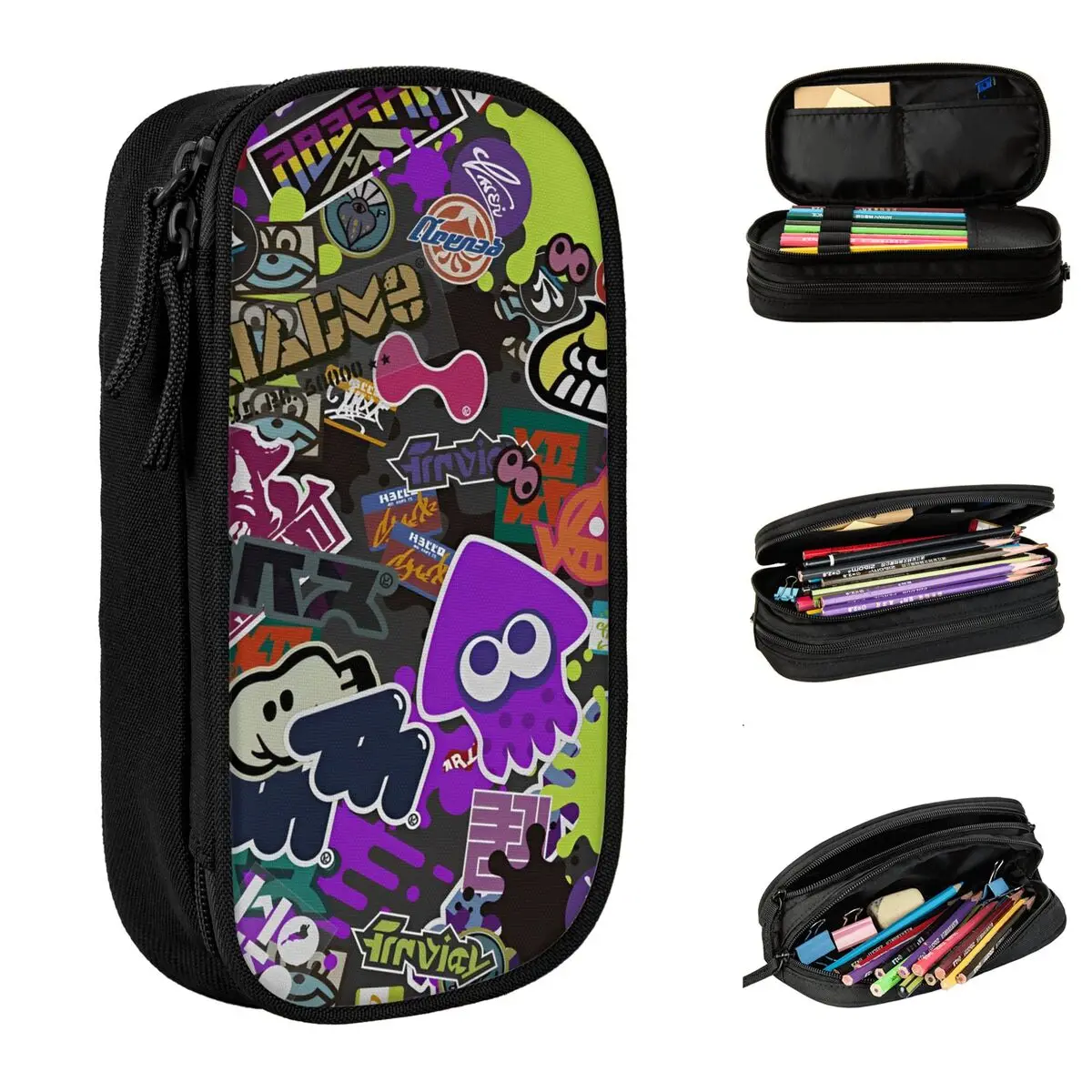 

Large Pencil Case Splatoon Shoot Video Game School Accessories Double Layer Pencil Bag Girl Makeup Bags Birthday Gift
