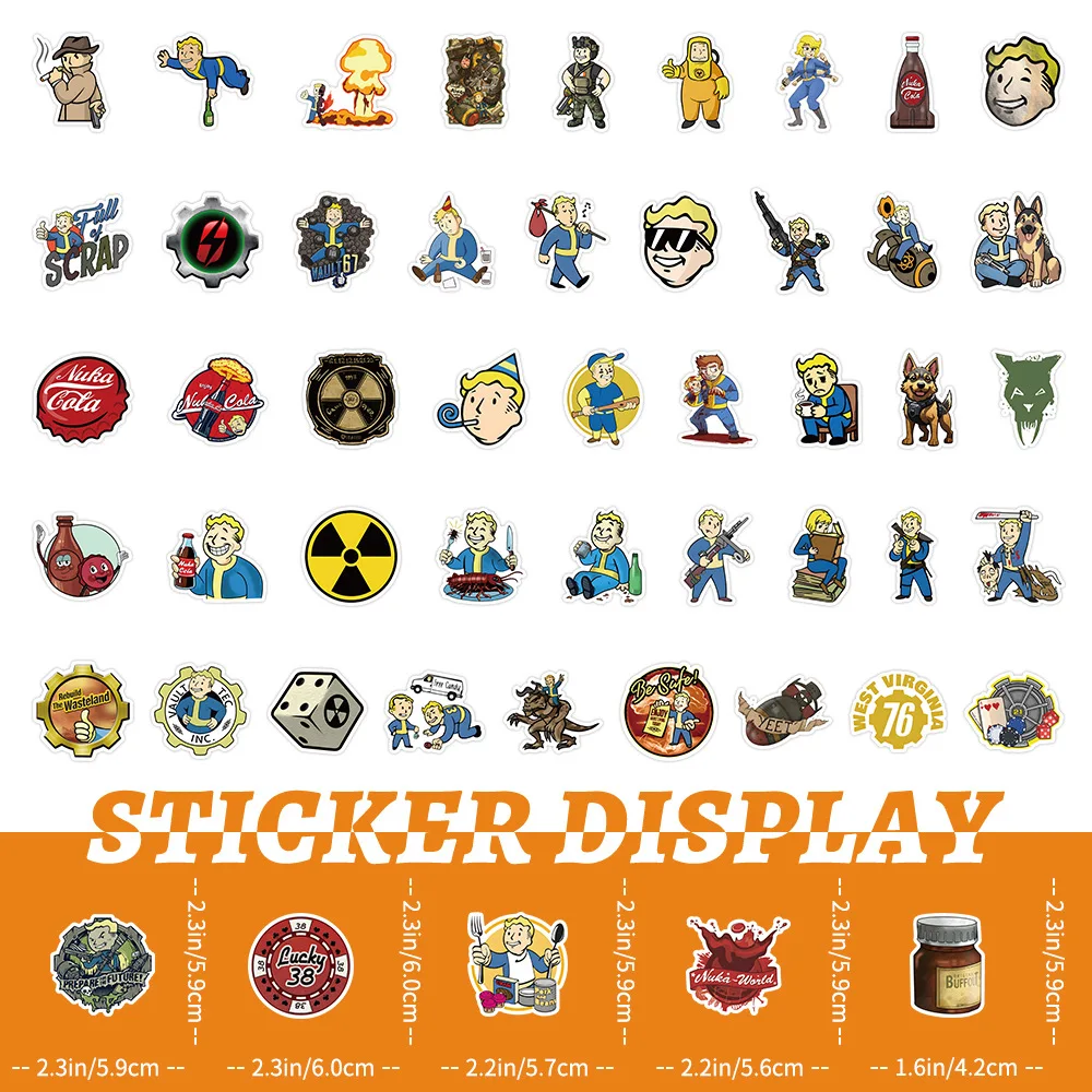 50PCS Fallout Cartoon  Role Playing Game Graffiti Sticker DIY Aesthetic Decorative Phone Laptop Case Cute Sticker Pack Toy Gift