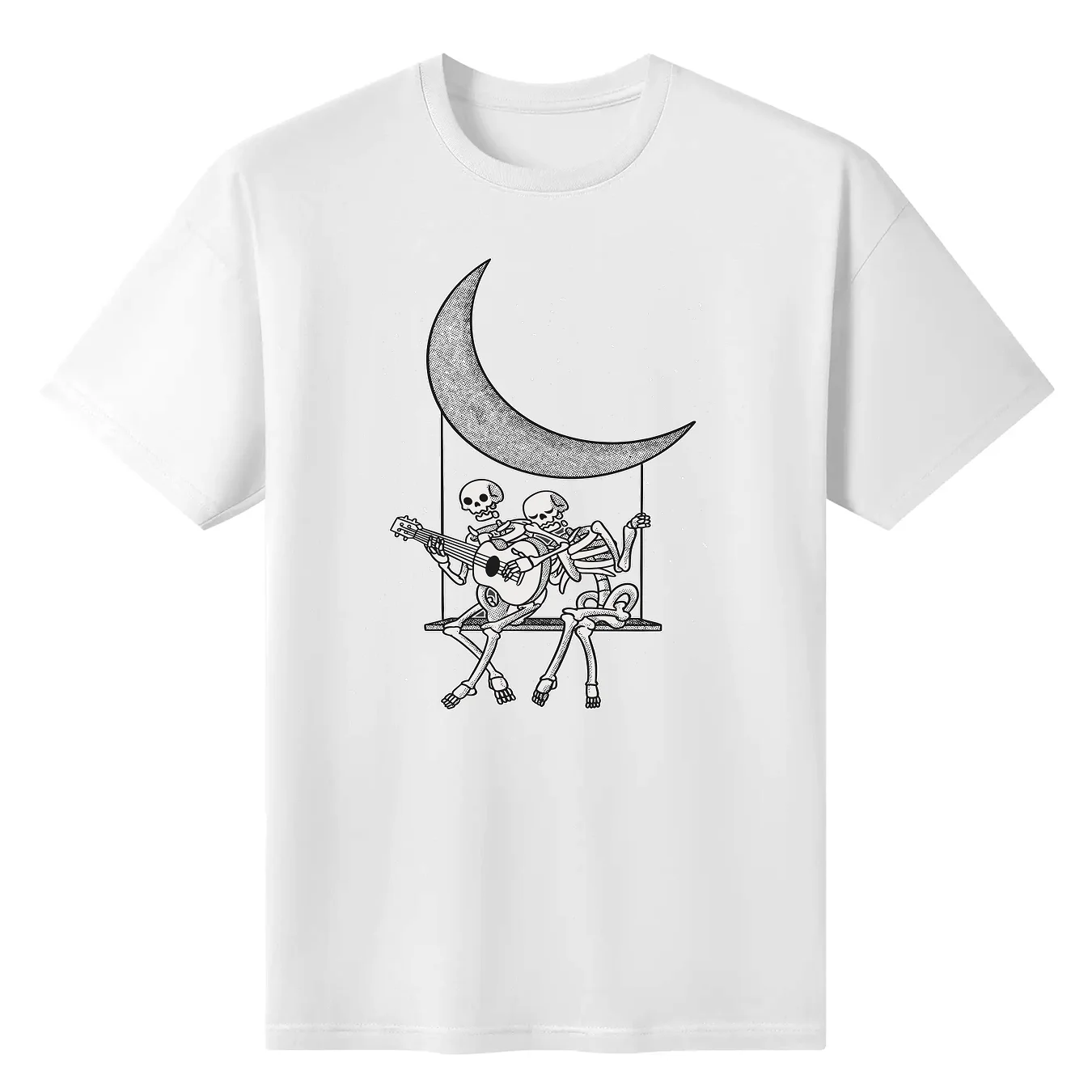 Men's T-shirt Tee - Skeletons On The Moon Playing Guitar Cotton