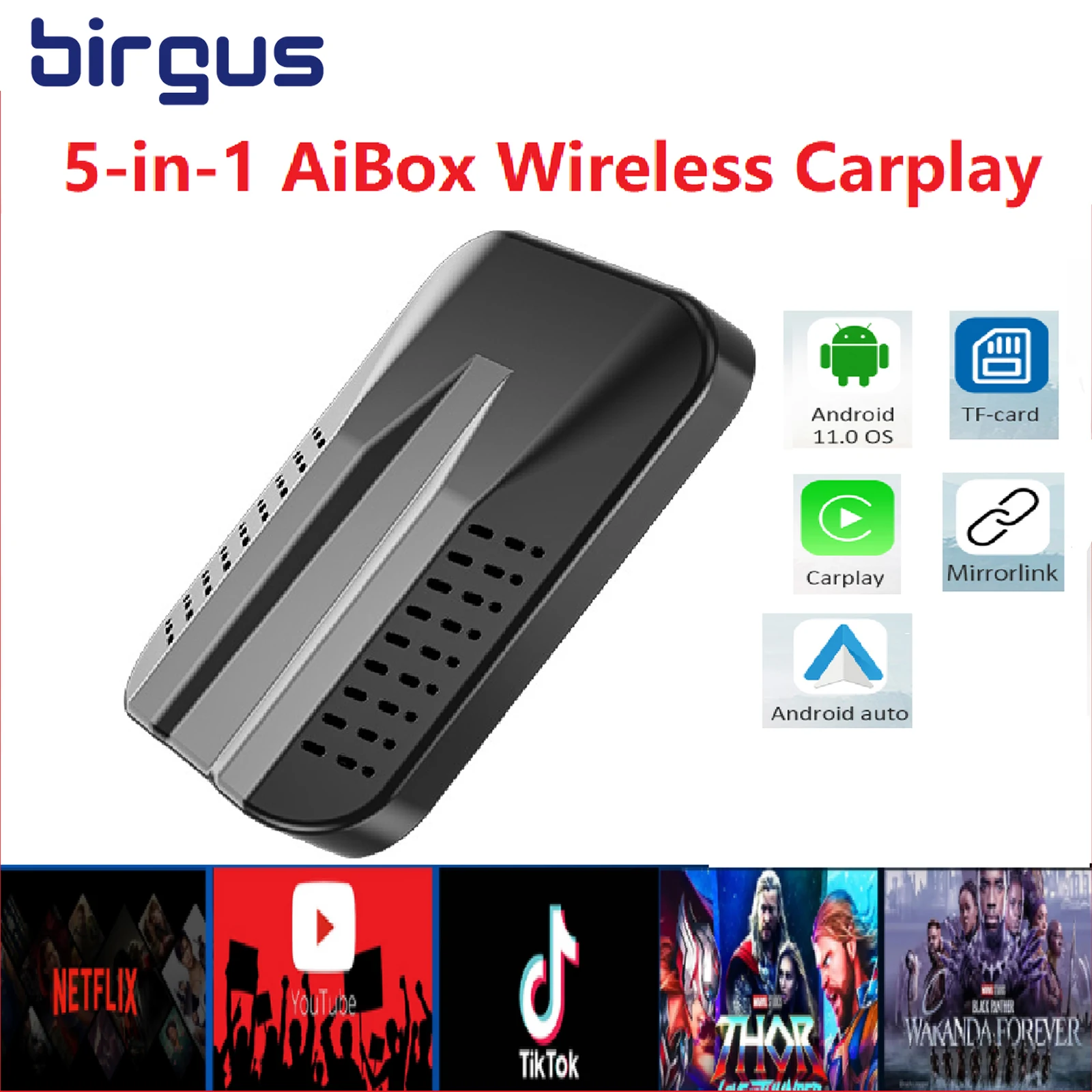 

Birgus Carplay C9 Ai TV Box Qualcomm 2290 Chip Wireless CarPlay Android Auto For Audi Mazda Toyota Netflix YouTube 2G 16G