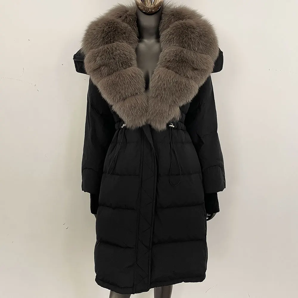 معطف فرو الثعلب الحقيقي الشتاء الإناث الأبيض بطة أسفل سترة المرأة طويلة الدافئة الطبيعية الراكون الفراء سترة منفوخة المرأة الفراء أسفل معطف #3