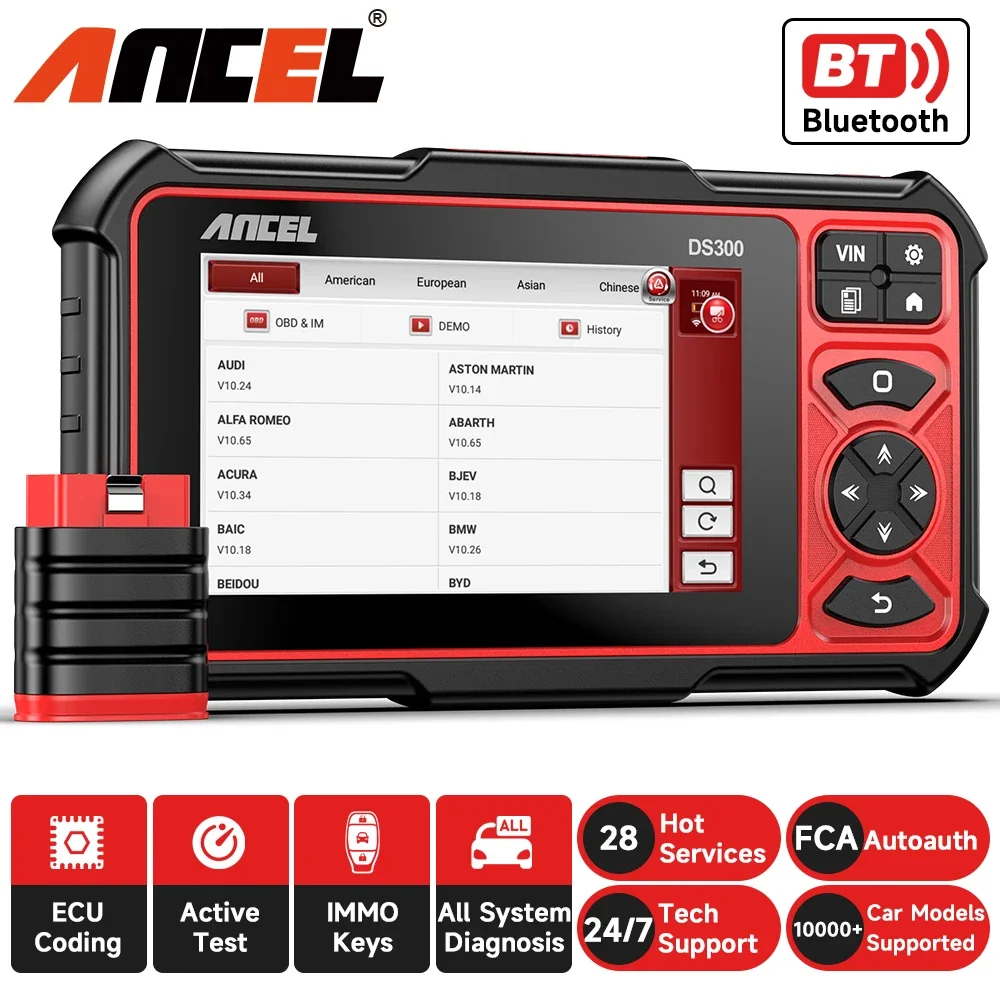 ANCEL DS300 OBD2 Scanner Wifi Automotivo Car Diagnostic Tool Active Test ECU Coding A/F Adjust 28 Reset Full System Code Reader