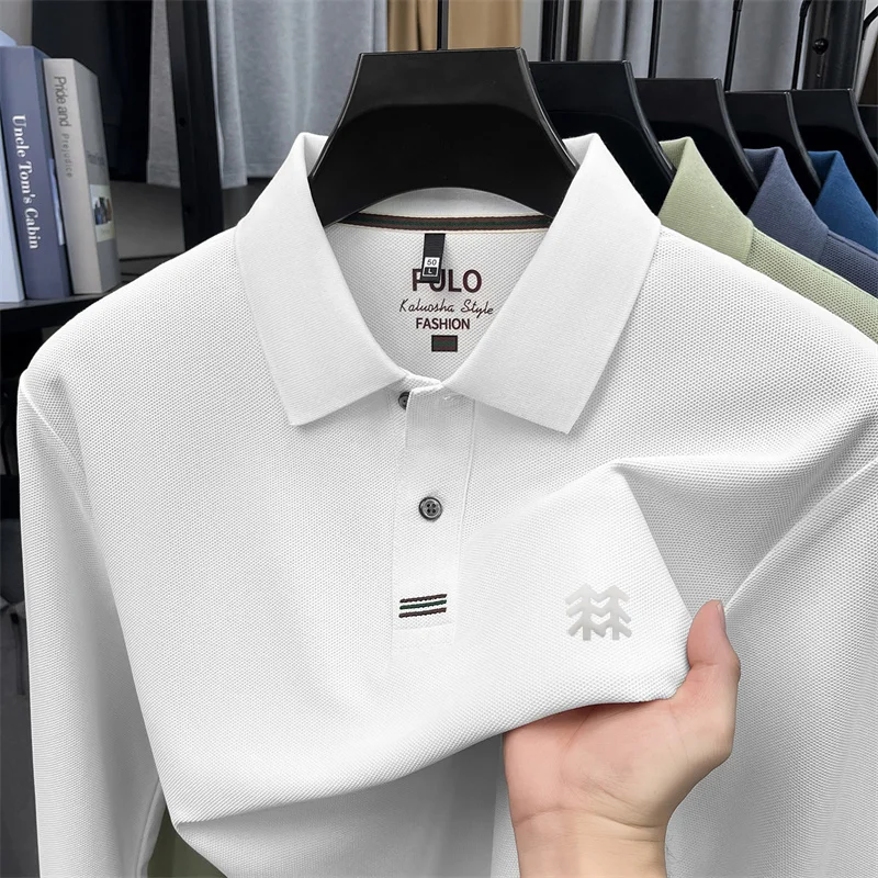 100% Cotton Men Long-Sleeve Polo Shirt Versatile Snug Exquisite Pattern Printing Autumn Winter New Business Casual Men'sClothing