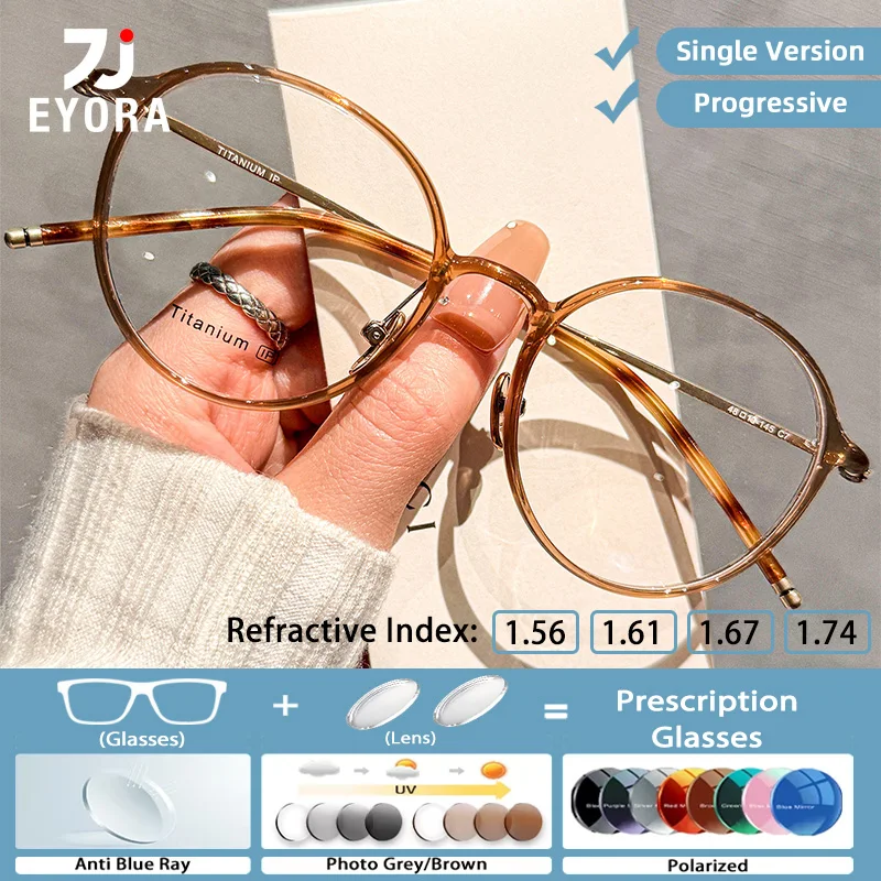 

EYORA Currents Round Lightweight Reading Glasses Myopia Eyewear Hyperopia Anti Blue Ray Progressive Photochromic Eyewear Lens