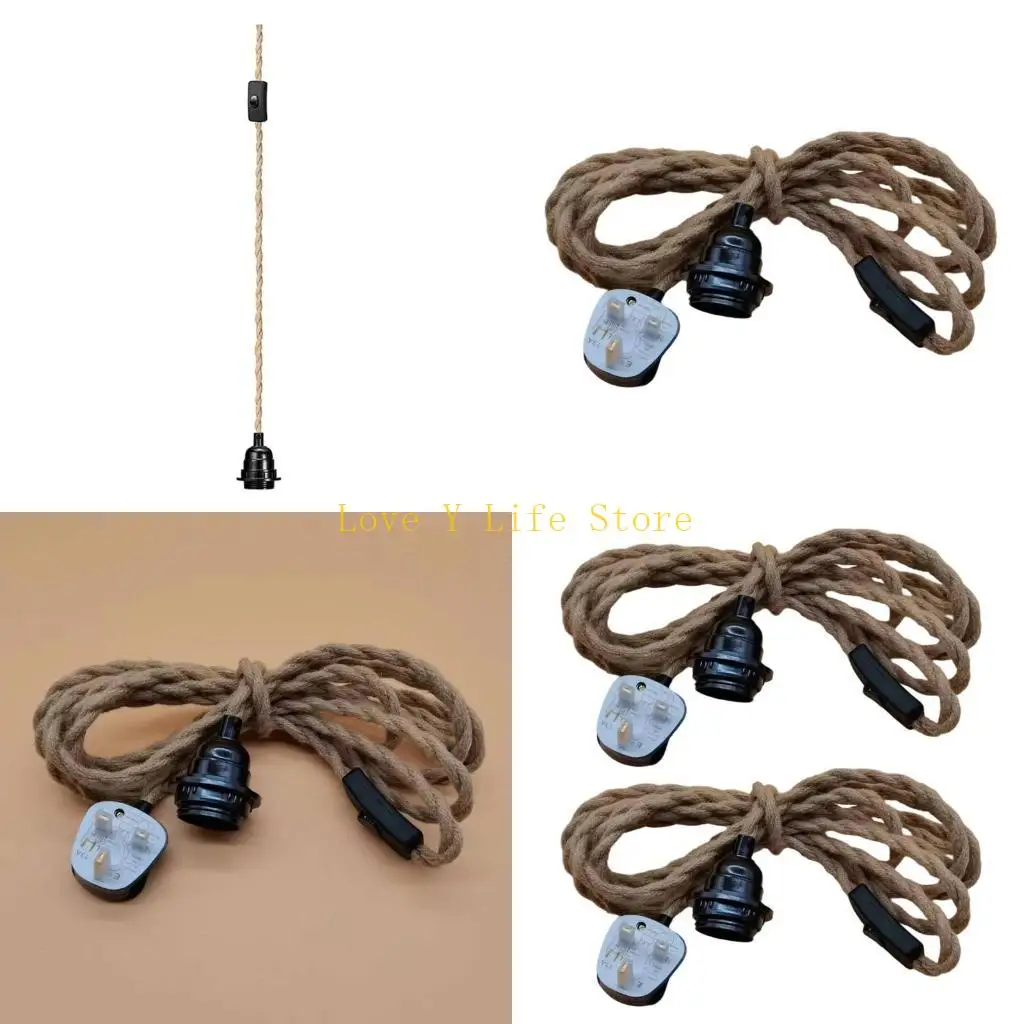 

L74C Vintage Lamp Cord with Twisted Rope E27 Extension Hanging Lamp Cable