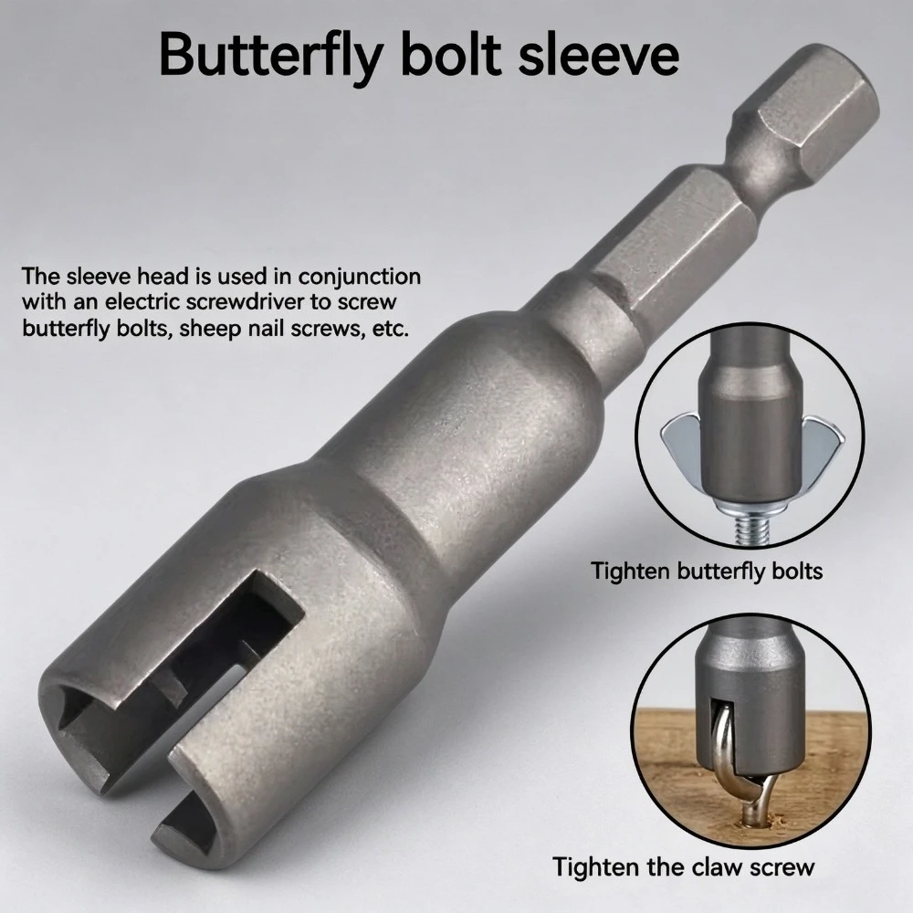 5pcs Natural Slotted Butterfly Hole Socket Wrench 65mm, Hex Shank Electric Screwdriver Wing Nut Socket Driver Tool