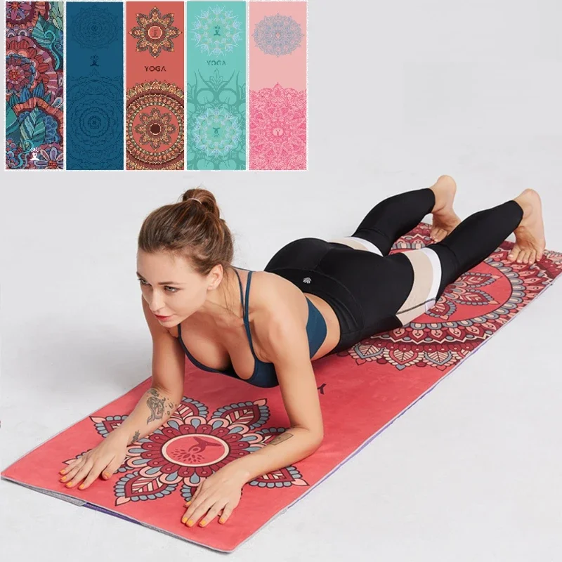 

63*185cm Non-slip Yoga Mat Blanket Towel Gym Fitness Pilates Exercise Sports Travel Pattern Home Yoga Mat Cover Quick-drying