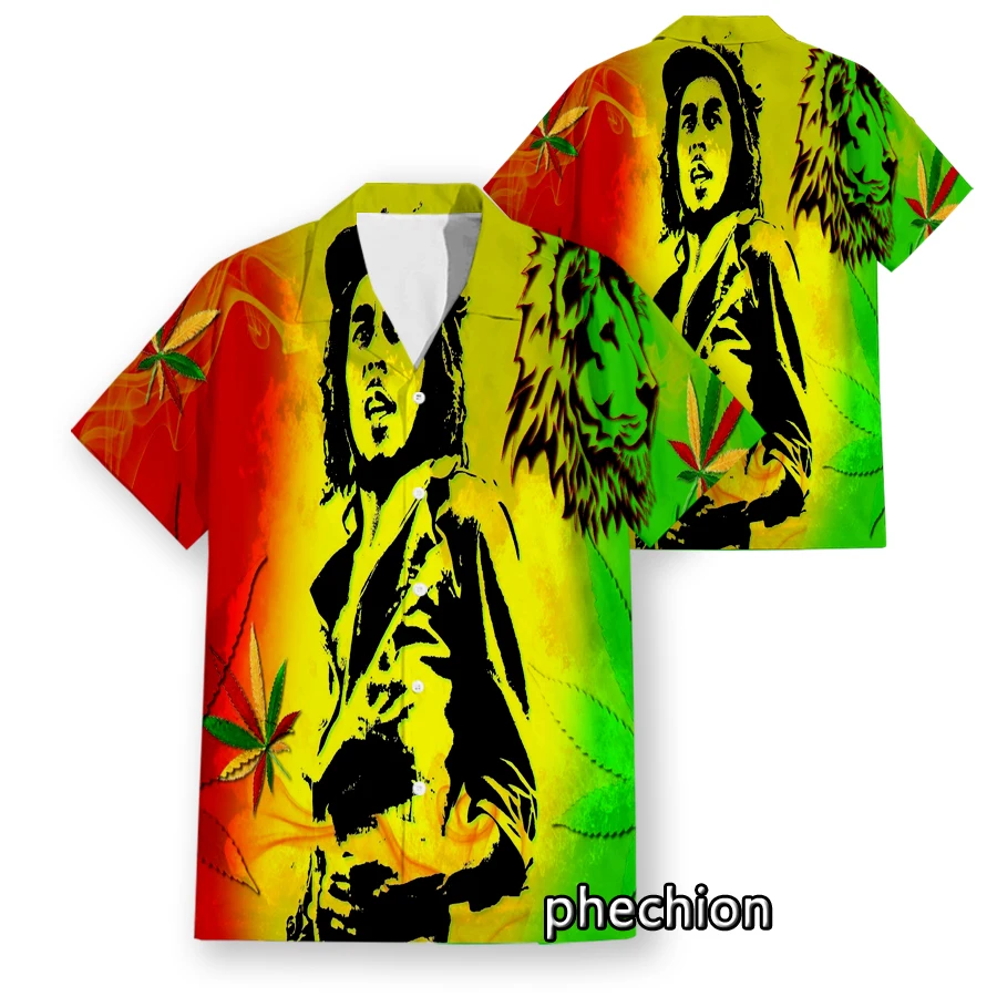 phechion Summer Mens Short Sleeve Beach Shirts Bob Marley 3D Printed Casual Shirts Plus Size S-5XL Fashion Men Tops W02