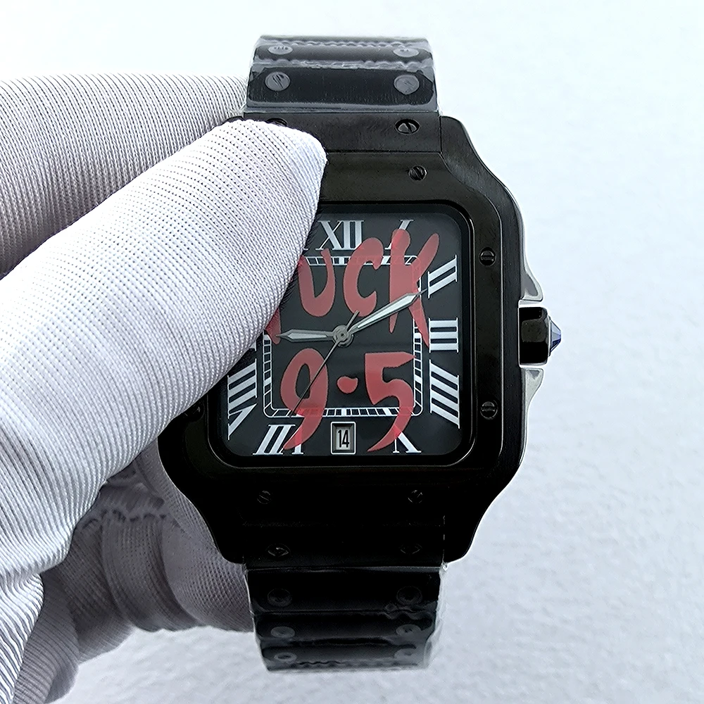 NH35 квадратные часы Roma, мужские автоматические черные часы, корпус, складной браслет с пряжкой, NH35 NH36, часы с механизмом