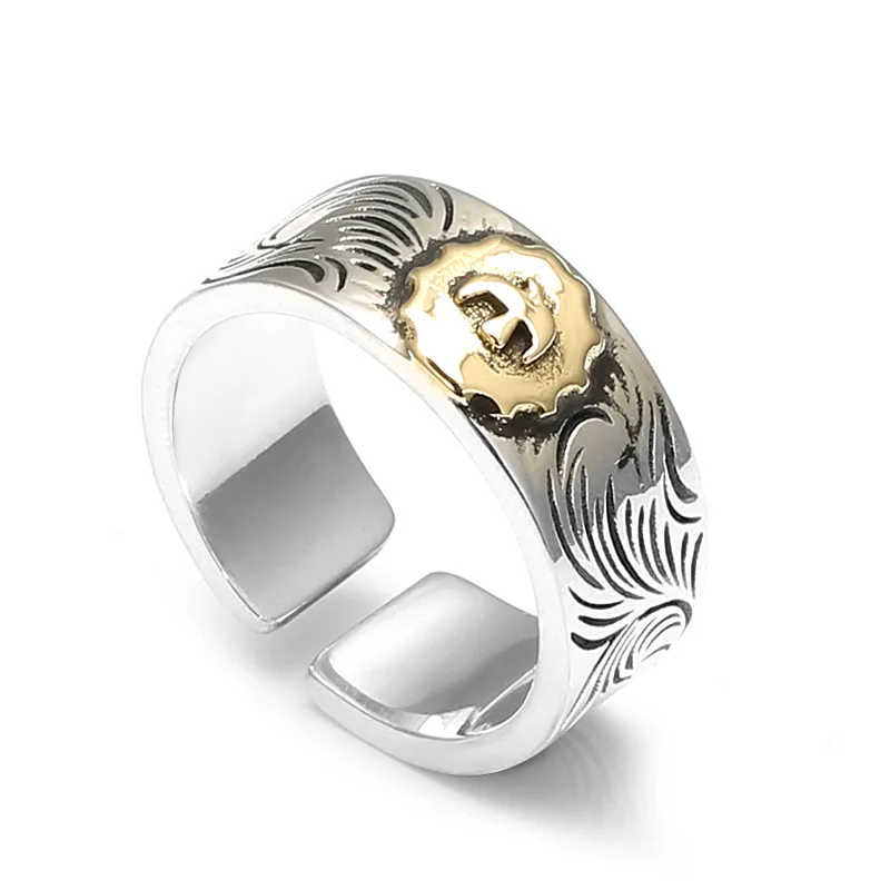S925 sterling silver personality Japanese style tangcao pattern couple rings Takahashi Flying Eagle men trendy ring ornament