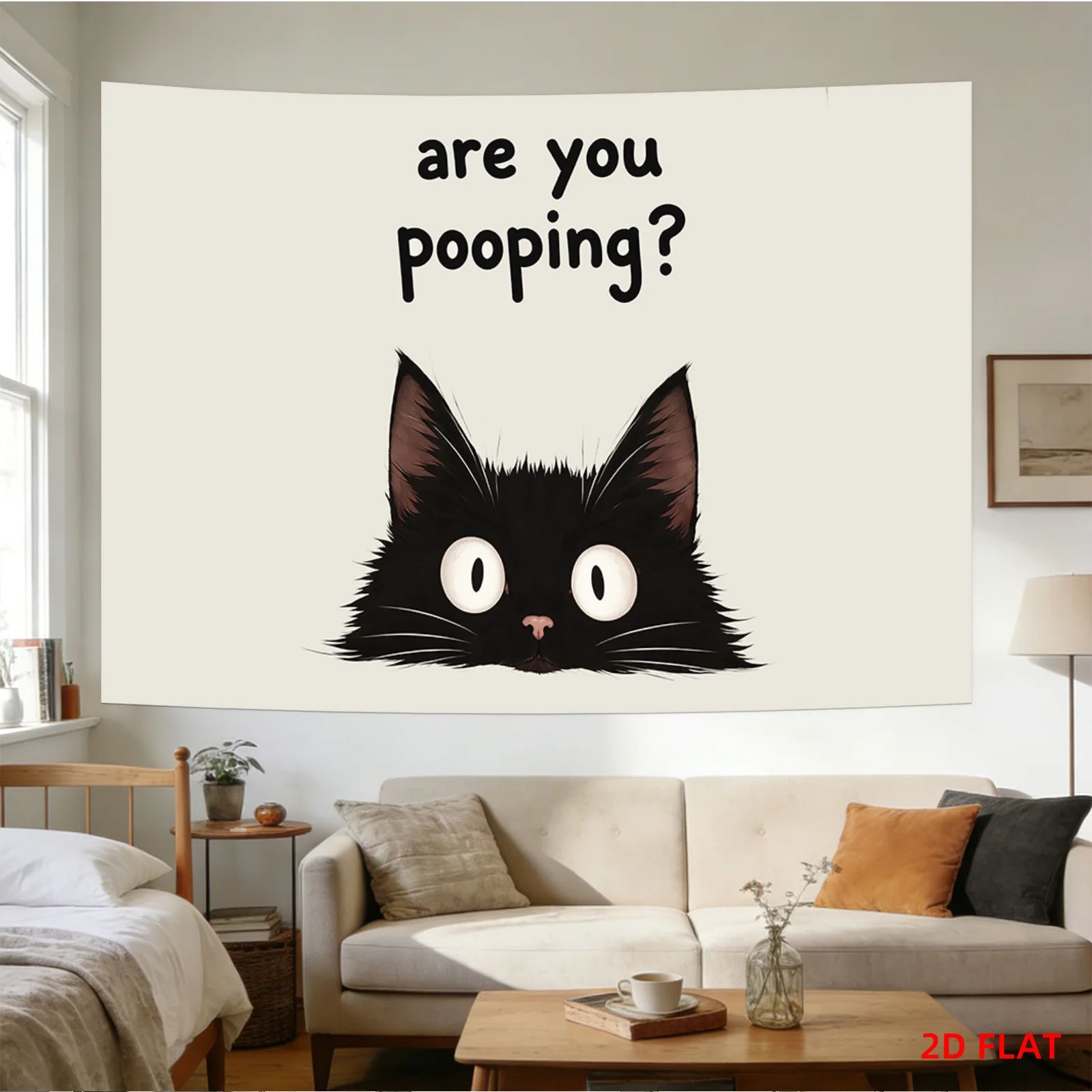 Funny Black Cat Wall Tapestry Are You Pooping Quote Art Poster Bathroom Decor Living Room Meme Canvas Print Digital Download Gif