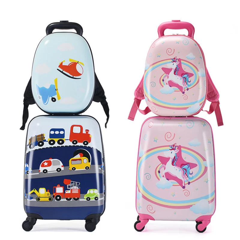 Children's trolley suitcase with backpack 18 inch + 13 inch universal wheel travel luggage bag boys girls cartoon cute luggage