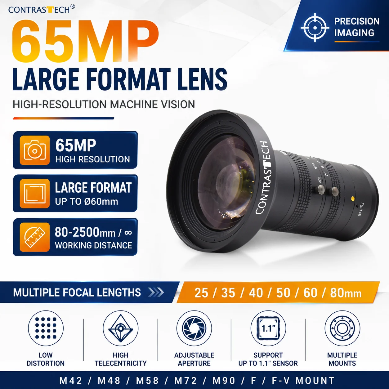65MP Large Format Machine Vision Lens High Resolution Industrial Camera Lens for AOI Semiconductor PCB Precision Inspection
