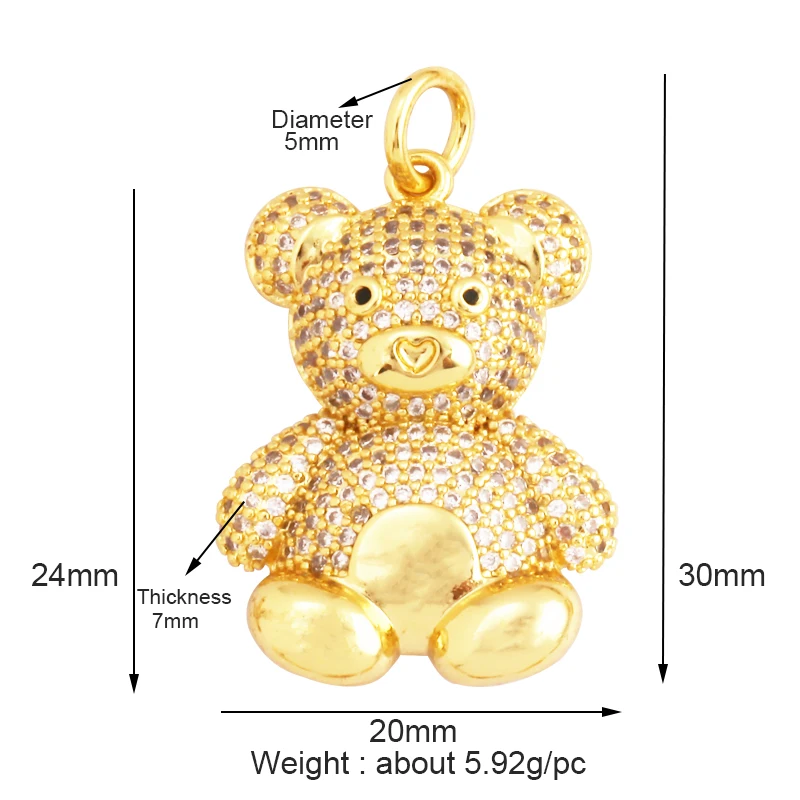 Niedlicher Bären-Charm-Anhänger in Goldfarbe, mit Perlen besetzt, mit Zirkonia CZ gepflastert, Schmuck, Halskette, Armband, Großhandel, Zubehör M85 – Detail 16