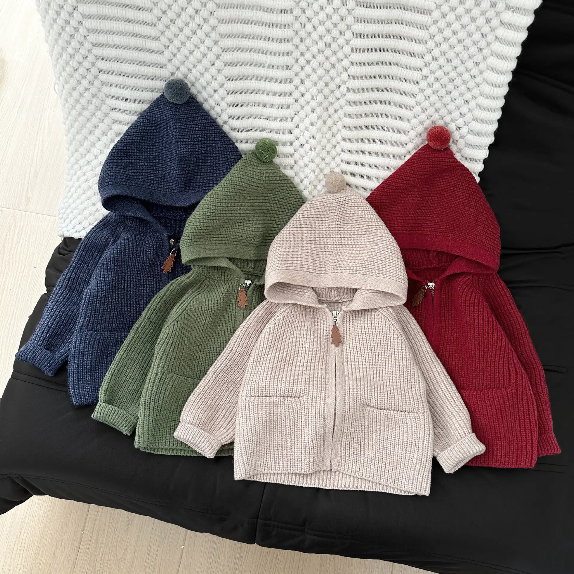 2025 Autumn New Baby Warm Knit Hooded Coat Solid Infant Girl Casual Sweater Kids Boys Knit Cardigan Toddler Loose Jacket