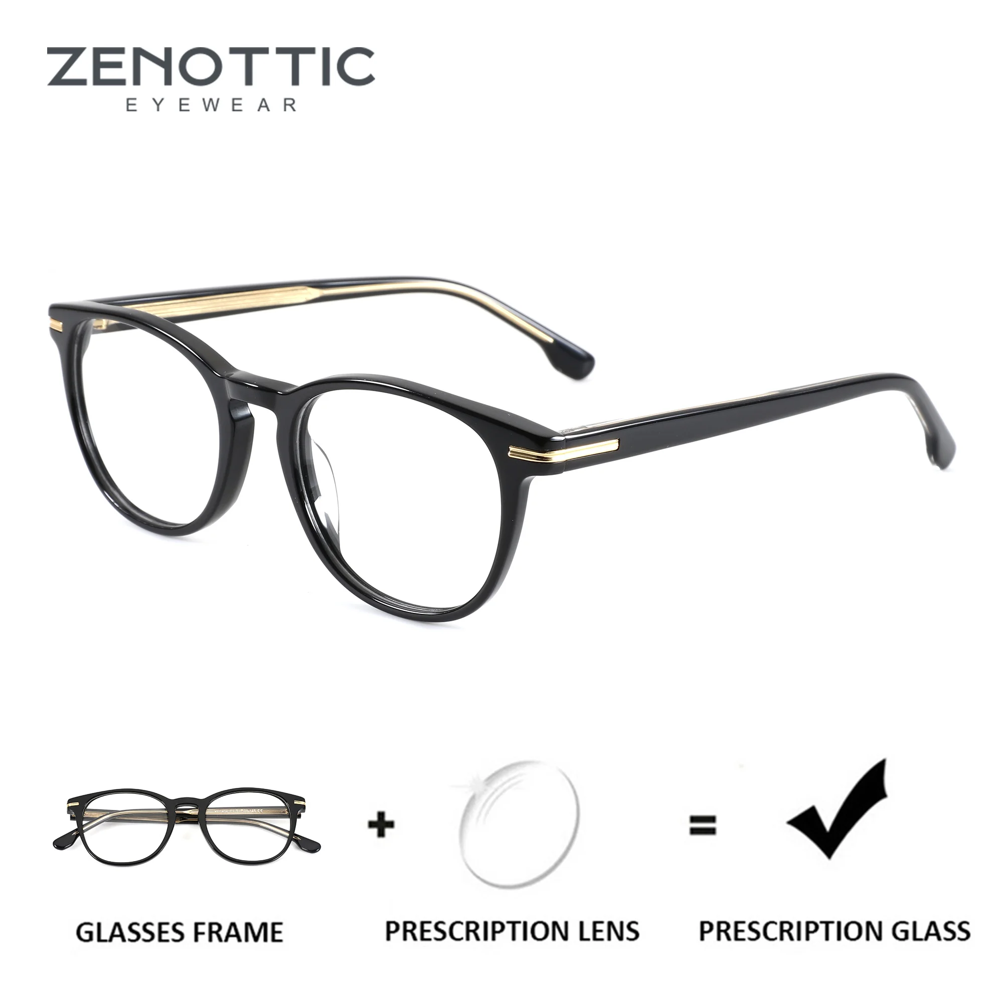 zenottic-sサイズのスクエア型メガネ。女性向け。アセテート素材、ブルーライトカット、遠近両用レンズ。