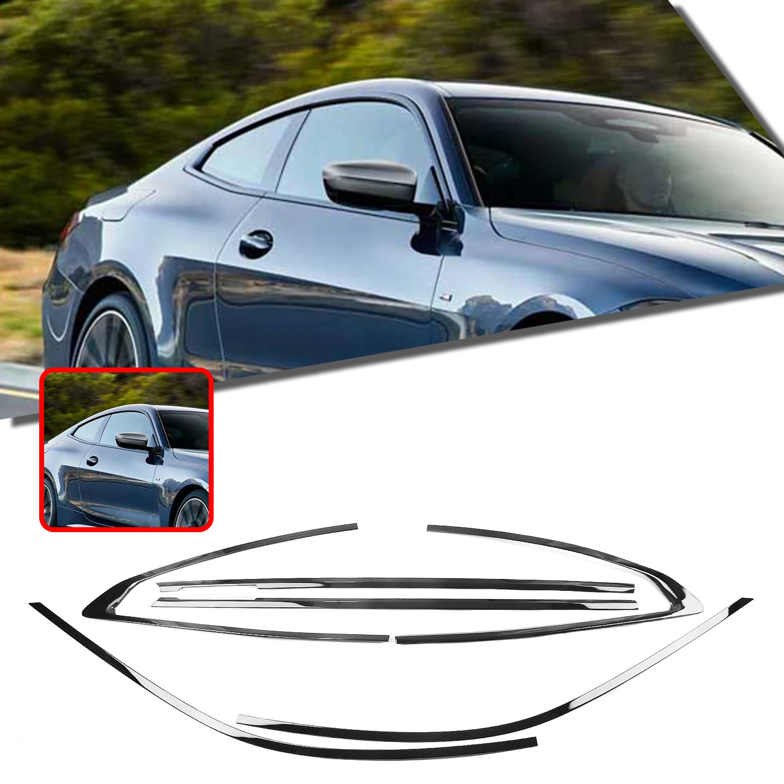 

Seal Weatherstrip Chrome Black Exterior Window Strip Trim Styling For BMW 4 Series G22 G23 M440i M440d 2021-2025 2 Door Coupe