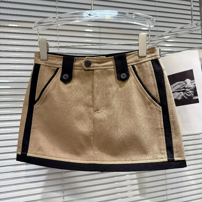 American Retro Style Design Splicing Women's Mini Skirt Autumn New Sweet Temperament Mid-waist Versatile A-line Skirts Ladies