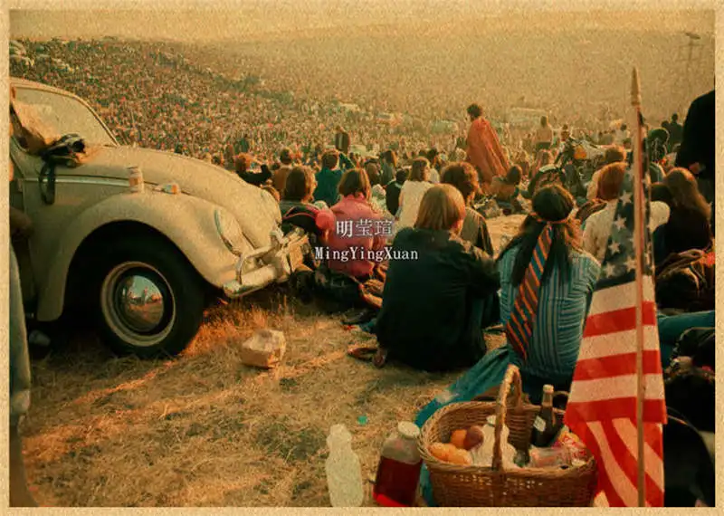 1969s Woodstock Rock Festival Wallpaper Wall Art Heavy Metal Music Poster Vintage Kraft Paper Painting Wall Sticker Home Decor
