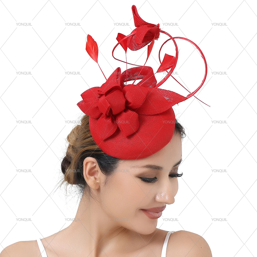 Elegant Women's Wedding Fascinators Hair Accessories Church Hats Feather Headbands Ladies Headwear Clip for Party Occasions