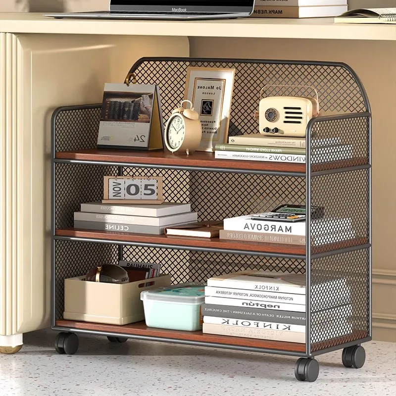 AOLIVIYA Mobile Desk Bookcase Cabinet Library Shelves Bookshelf Storage Rack File Organizer Cart Office Display Stand