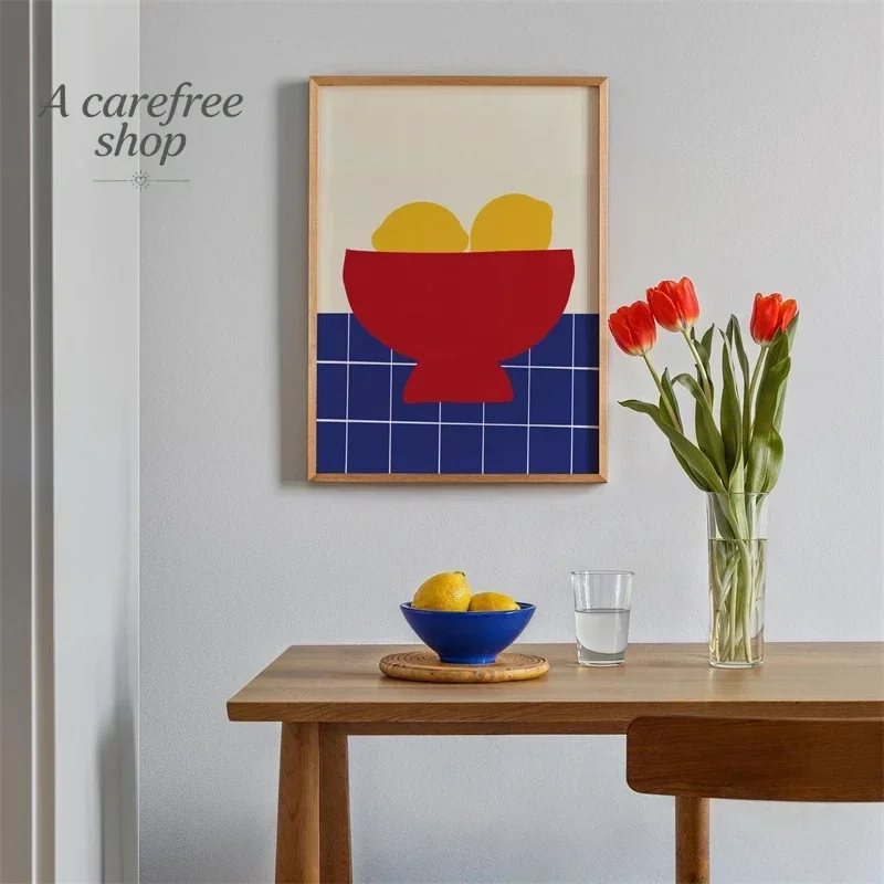 Colorful Modern Kitchen Canvas Wall Art Poster Minimalist  Shrimp Macaroni Picture For Dining Room Home Interior Decoration