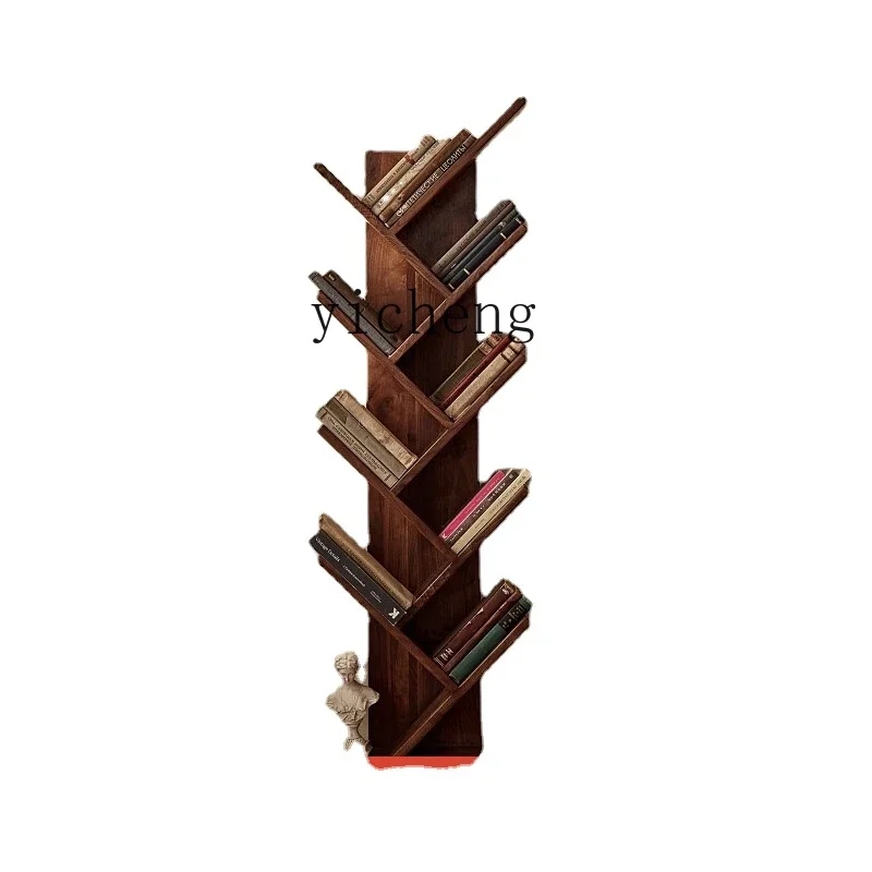 Yx North America Black Walnut Tree-Shaped Book Shelf Solid Wood Bookshelf Creative  Floor Shelf