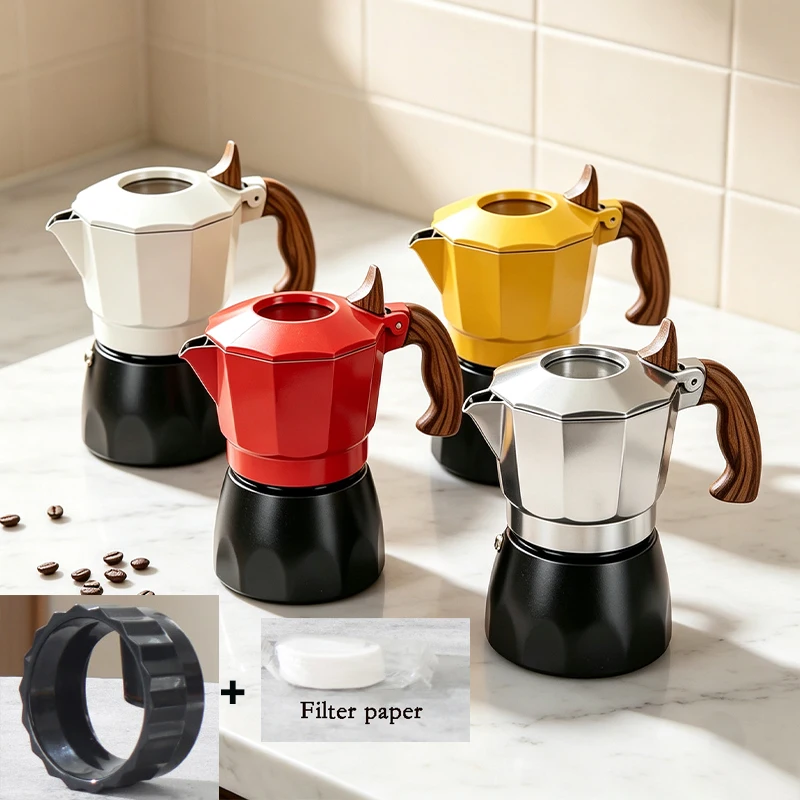 6th Generation Pressure Boost Double Valve Coffee Maker Pot Boxed Valve Italian Espresso Home Camping With Cloth Powder Device