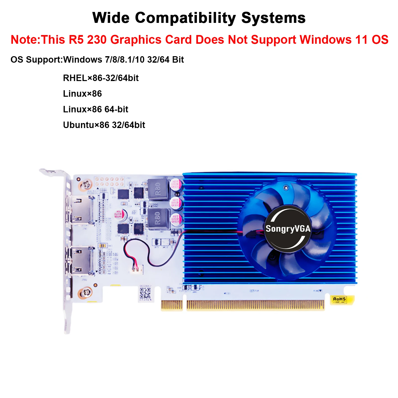 Immagine 5: Scheda grafica SongryVGA R5 230 da 2 GB, scheda video GDDR3 Dual HDMI 1080P a basso profilo compatibile con PC SFF/Thin ITX/HTPC
