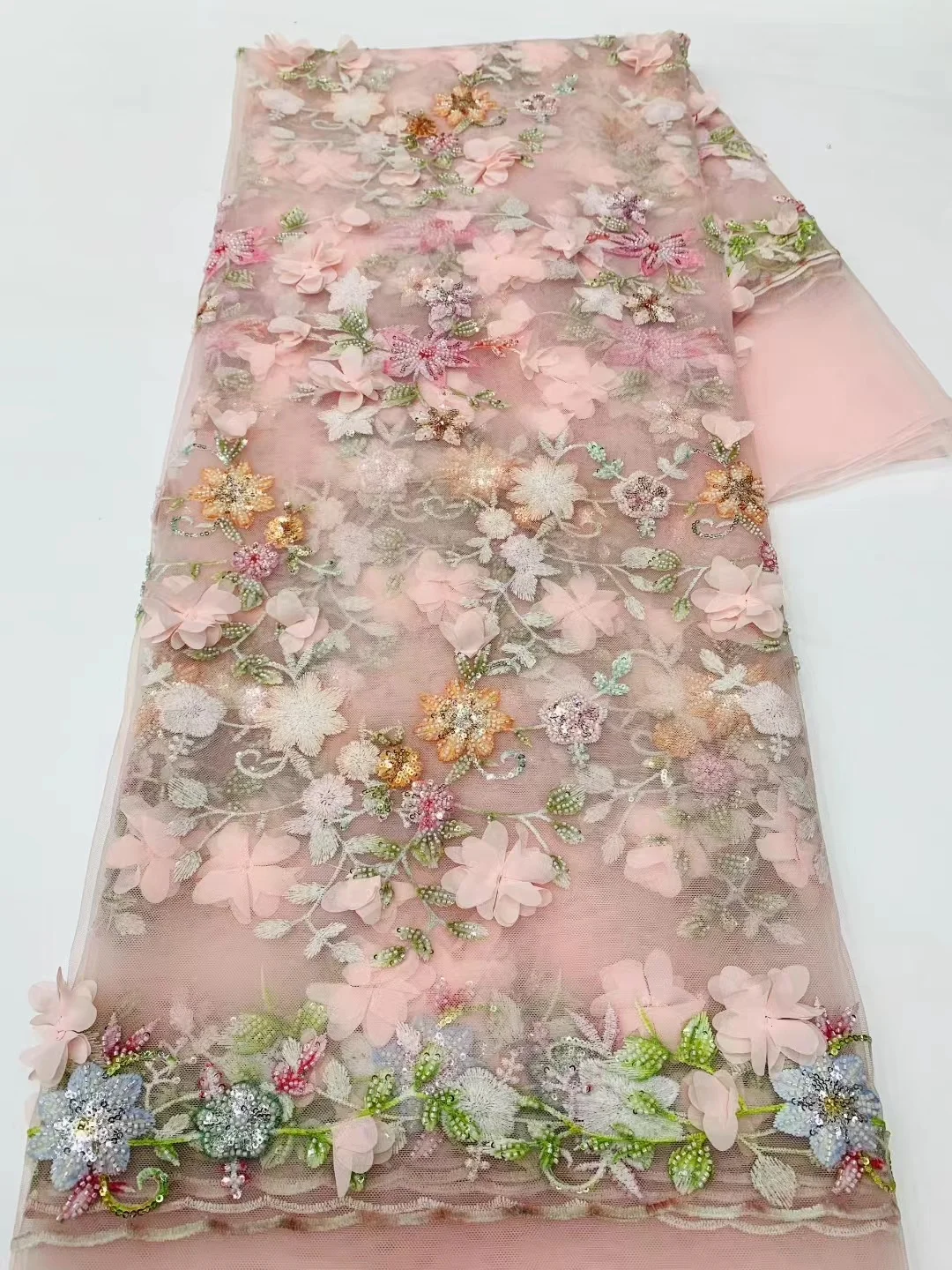 

Wholesale High Quality Fashion African Tulle Embroidery 3D Flower Lace Fabric for Wedding Dress Party Sewing