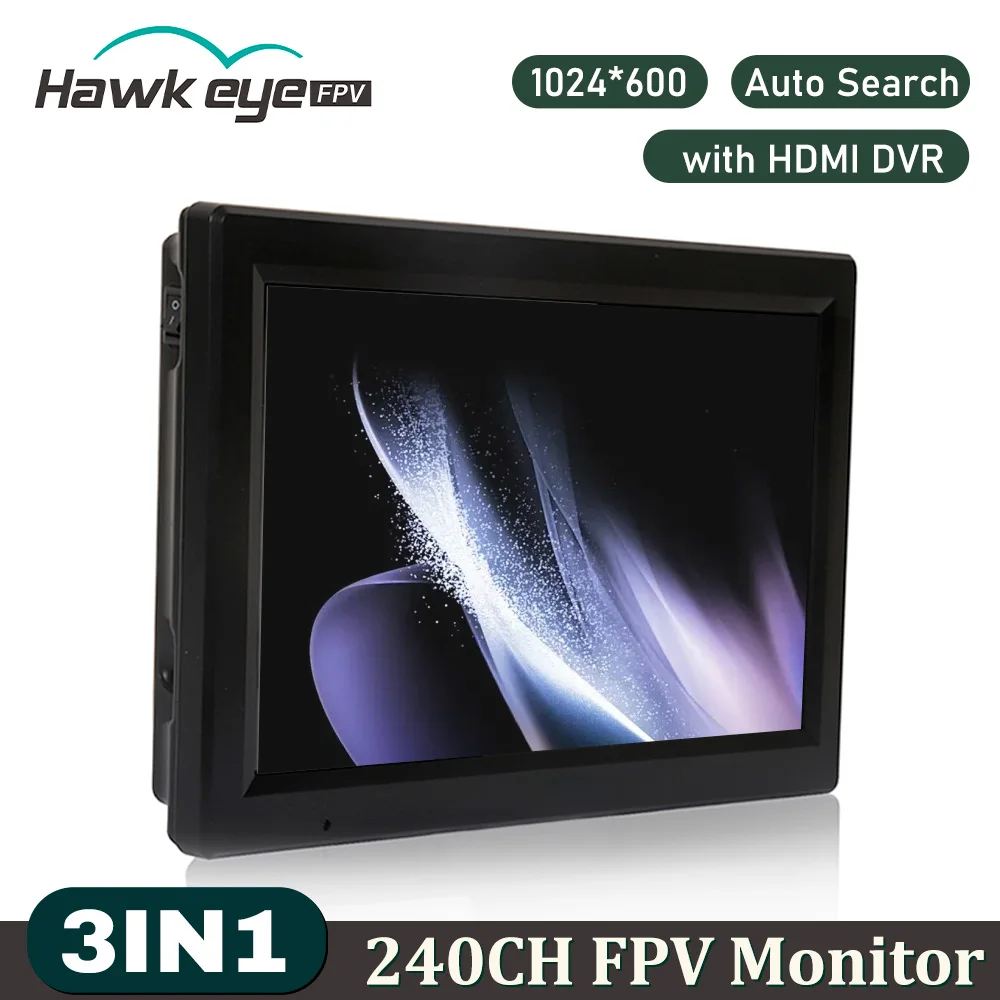 

Hawkeye Captain X 3IN1 FPV Monitor 1024*600 1000LUX 1.2G 3.3G 5.8G 240CH Auto Search with HDMI DVR FPV Monitor Dual Receivers