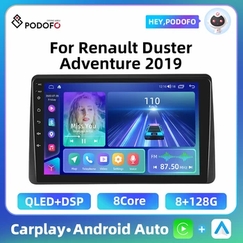 Podofo Android 2 Din Car Radio For Renault Duster Adventurer 2019 GPS Navi Multimedia Stereo 8+128GB RAM WIFI 4G DSP EQ Carplay